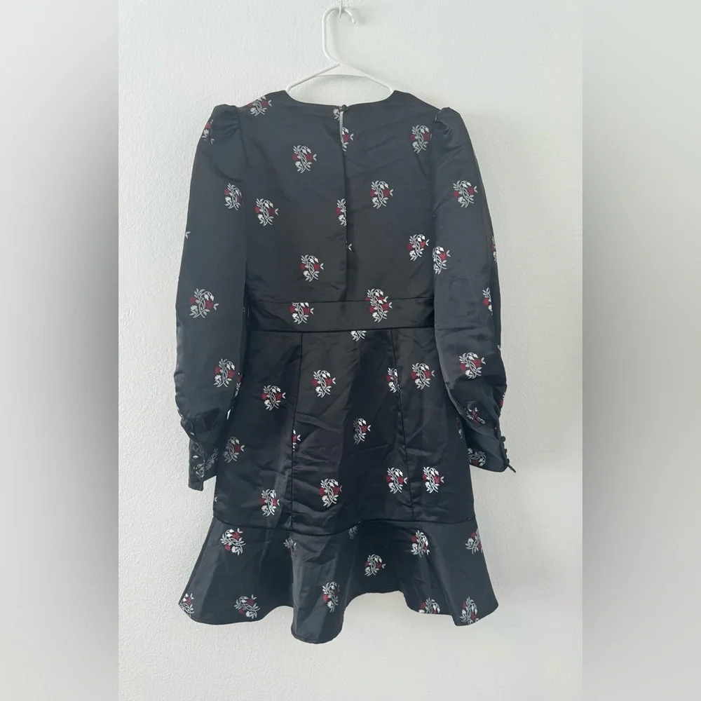 JOIE Black Minia Floral Dress Dark Romantic Flounce V Neck Party Size 6 NWT - Picture 3 of 14